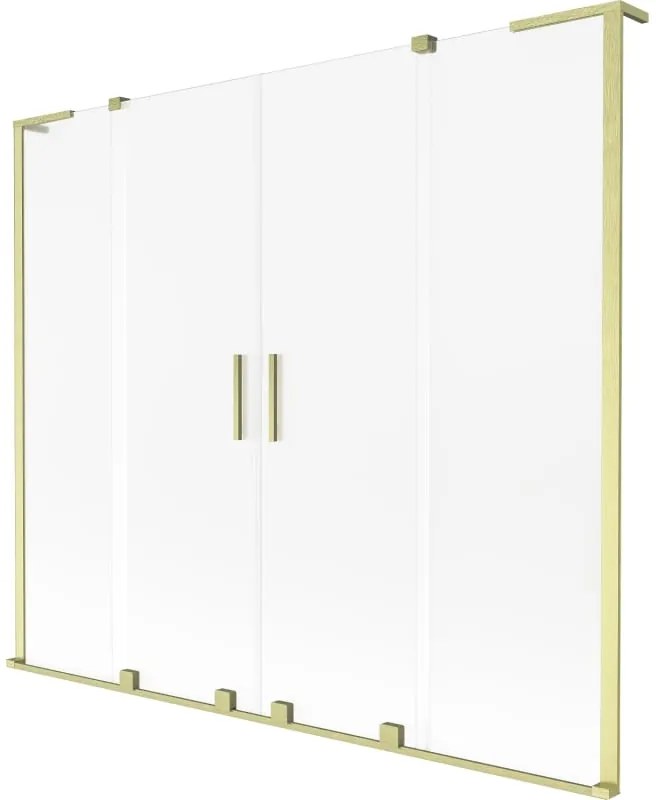 Mexen Velar L Duo, 2-krídlová posuvná vaňová zástena 200 x 150 cm, 8mm sklo námraza, zlatá matná, 896-200-003-32-55