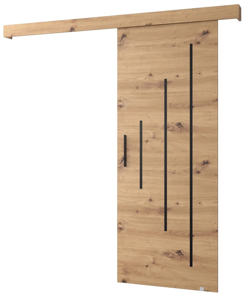 Posuvné dvere 90 cm Sharlene X (dub artisan + dub artisan + čierna). Akcia -23%. Vlastná spoľahlivá doprava až k Vám domov. 1044008