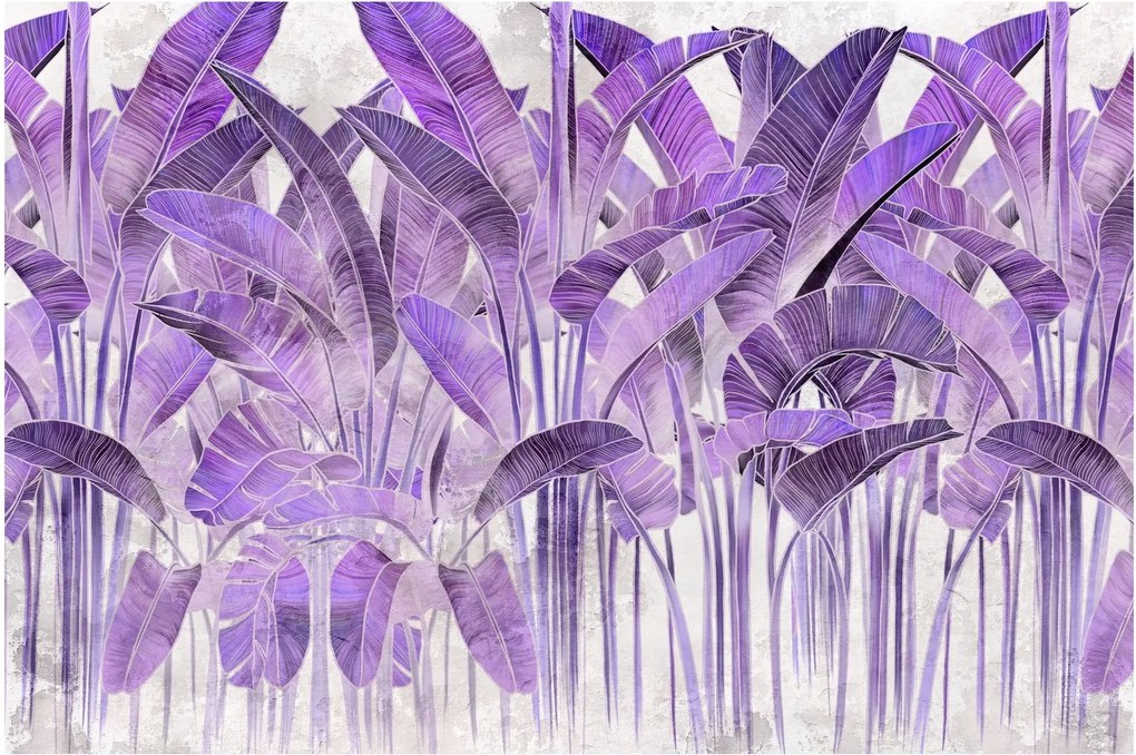 Obraz - Fialové listy v omietke (90x60 cm)