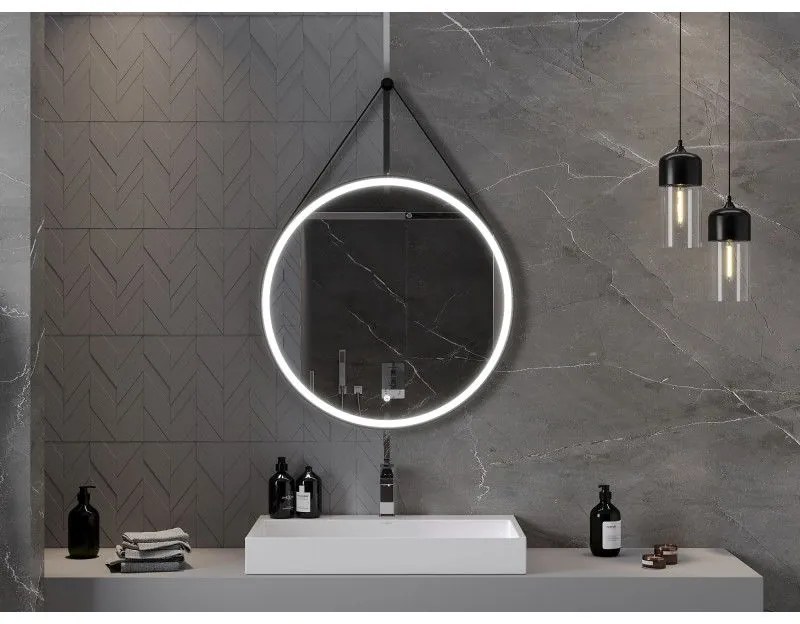 Mexen Reni, LED kúpeľňové zrkadlo s podsvietením 80x80 cm, 6000K, čierny rám, ochrana proti zahmlievaniu, 9812-080-080-611-70