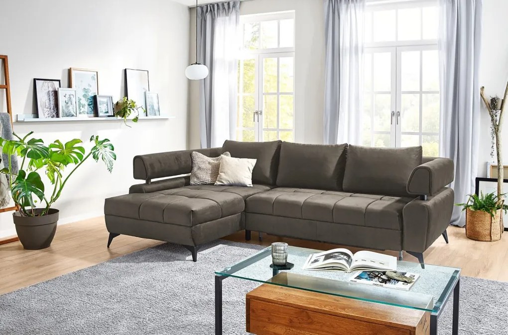 Rohová sedacia súprava Paris, blatistá hnedá látka, ľavý roh