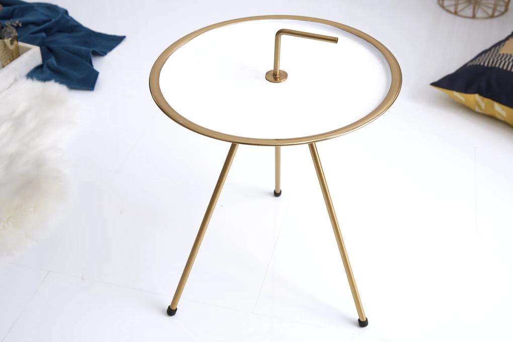 Bighome - Príručný stolík CLEVO 36 cm - biela, zlatá