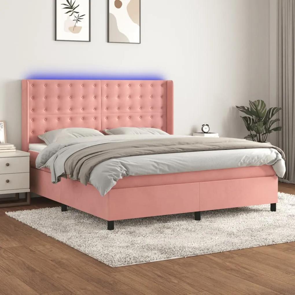 Posteľný rám boxsping s matracom a LED ružový 180x200 cm zamat 3139822