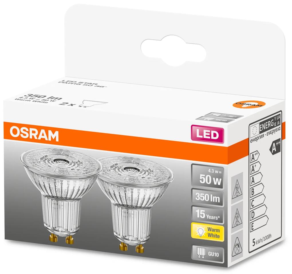 OSRAM Sada 2x LED žiarovka GU10, PAR16, 4,3W, 350lm, 2700K, teplá biela