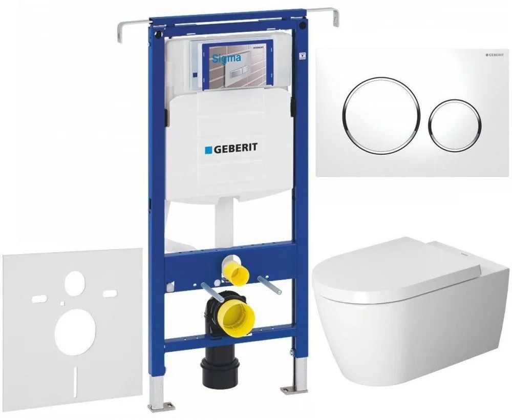 GEBERIT Duofix Special súprava 5v1 - inštalačný modul, závesné WC s Rimless a Softclose sedátko DURAVIT Me by Starck, tlačítko Sigma20, 115.882.KJ.1 (biela/lesklý chróm/biela), 111.355.00.5 NM4