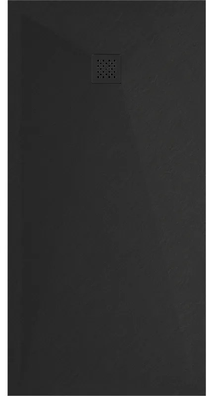 Mexen Stone+, obdĺžniková vanička z minerálneho kompozitu 180 x 70 cm, čierna, čierna krytka, 44707018-B