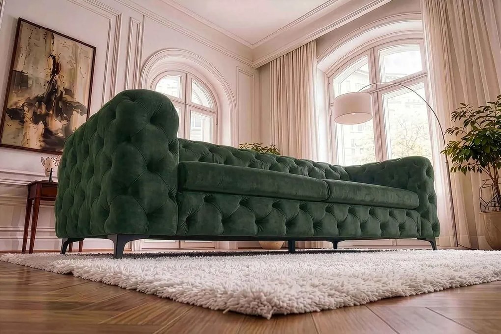 Dizajnová sedačka Rococo 235 cm tmavozelený zamat