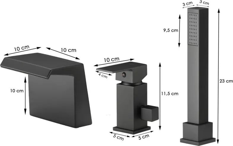 Erga Trio, 3-otvorová vaňová batéria, čierna matná, ERG-YKA-BW.TRIO-BLK