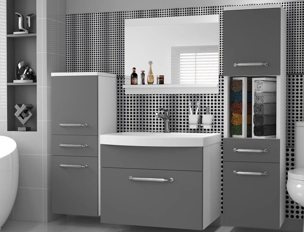 Kúpeľňový nábytok skrinky s umývadlom a zrkadlom sivá antracit grafit  ROD PRIMO M 5/0/W/SR/0/ZINC