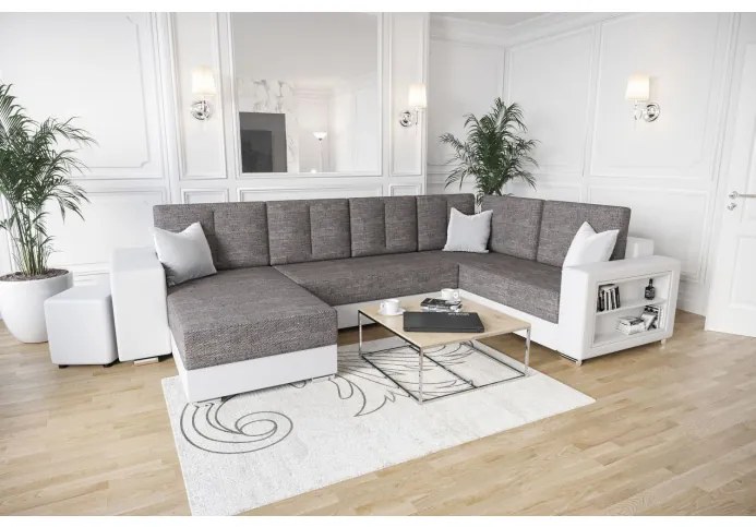 Priestranná elegantná sedačka z ekokože KAMONA - sivá / biela
