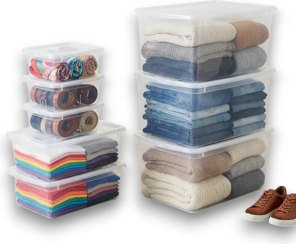Keeeper Sada úložných boxov s vekom (má 2 funkcie) BEA Clearbox (3 x 1,7L, 2 x 5,5L, 3 x 18L)