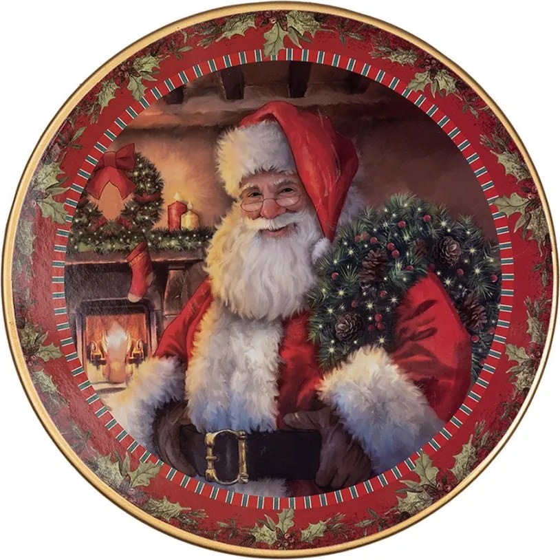 Červený vianočný plastový podnos na tortu Santa Claus S - Ø 16*10 cm