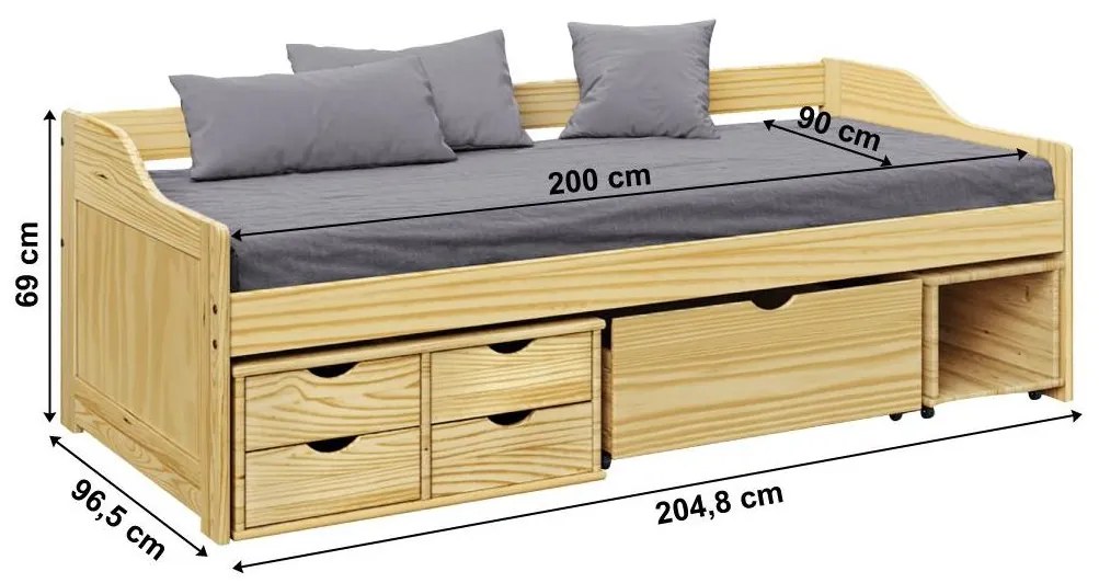 Tempo Kondela Posteľ s úložným priestorom, prírodná, masív, 90x200, MAXI NEW