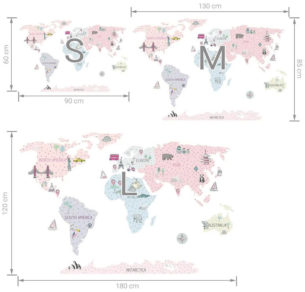 Samolepka na stenu Mapa L ružová