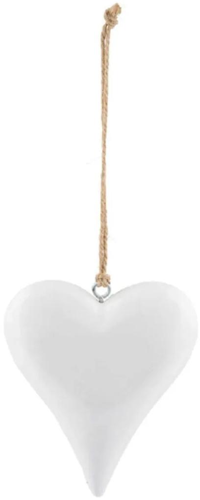 Závesná dekorácia biele srdce z mangového dreva, 16 cm