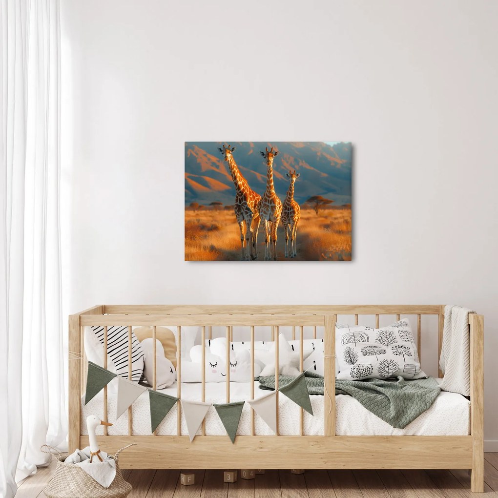 Obraz - Žirafy na pastvine (70x50 cm)