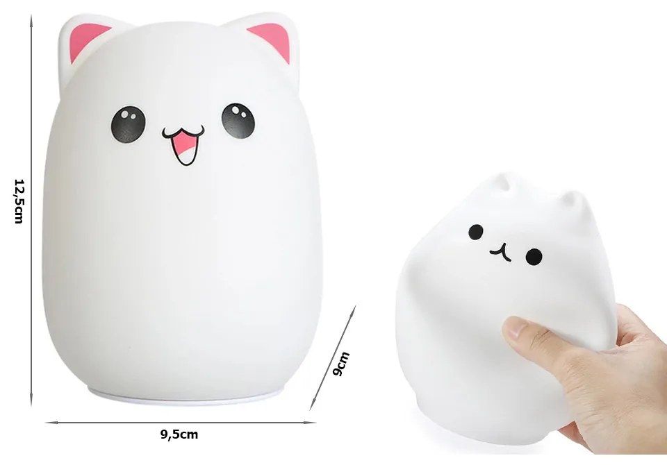 Silikónová LED detská nočná lampička KITTY 12,5 cm biela