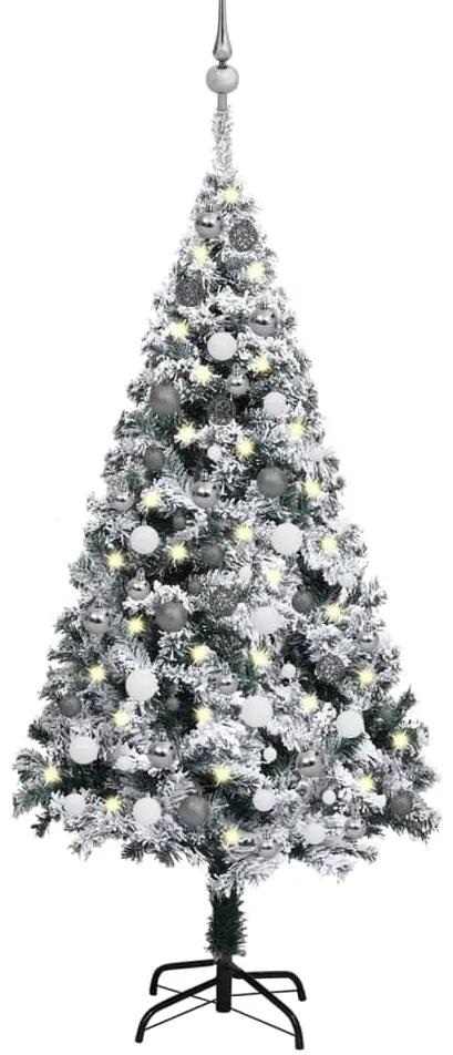 Umelý vianočný stromček s LED a súpravou gulí zelený 150 cm PVC 3077915
