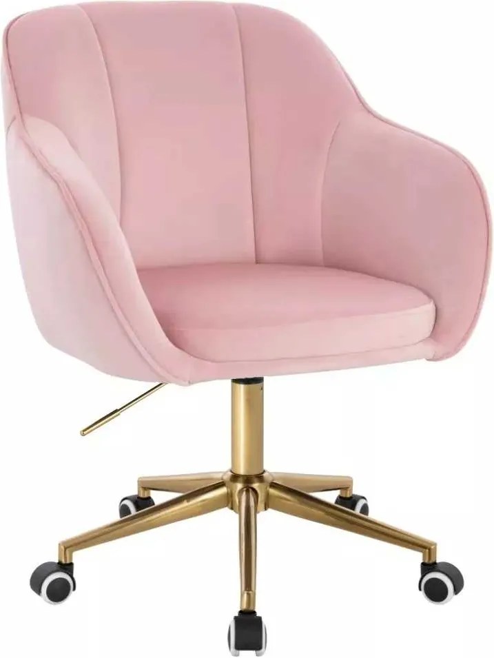 LuxuryForm DESIGN Stolička AVOLA VELUR na zlatej podstave s kolieskami - svetlo ružová