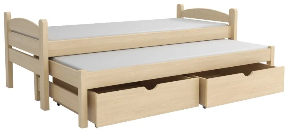 Detská posteľ z masívu borovice PATRICIE s prístelkou a šuplíkmi - 200x90 cm - PRÍRODNÁ BOROVICA