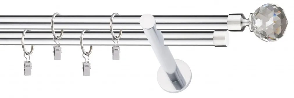 Dekorstudio Chrómová dvojradová garniža CRYSTAL 19mm Dĺžka: 360cm, Typ uchytenia: Držiak dvojitý modern, Typ príslušenstva: Krúžky tiché so štipcami