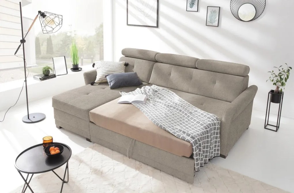 Rohová sedacia súprava Harris, hnedo-béžová taupe látka, ľavý roh