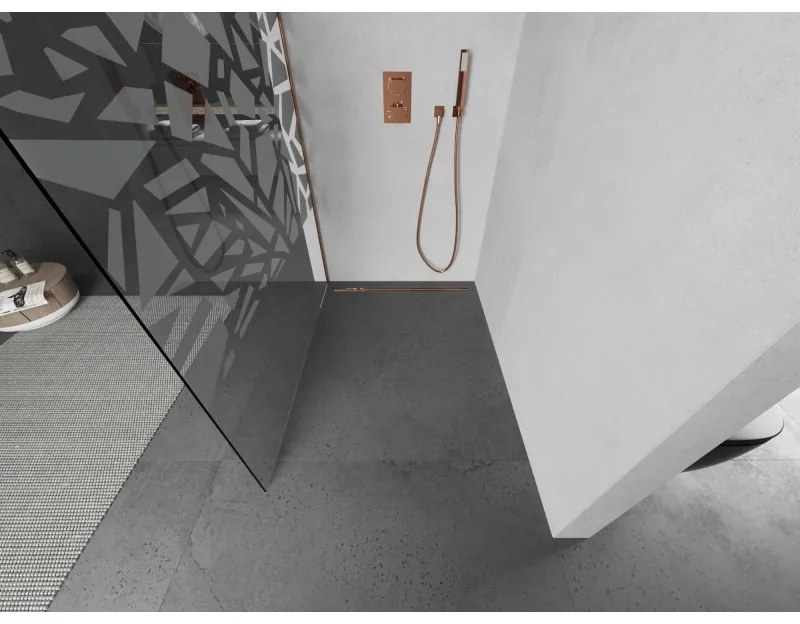 Mexen Kioto L, sprchová zástena Walk-In 70 x 200 cm, 8mm číre sklo biely vzor, medený matný profil, 800-070-103-65-85
