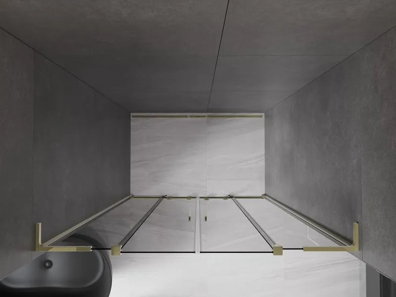 Mexen Velar L Duo, posuvné sprchové dvere do otvoru 150 cm, 8mm šedé sklo, zlatá lesklá, 871-150-003-42-50