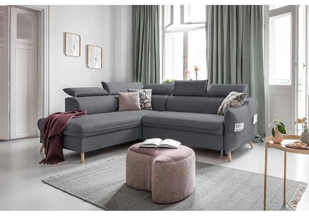 Tmavosivá rozkladacia rohová pohovka (ľavý roh) Sweet Harmony – Miuform