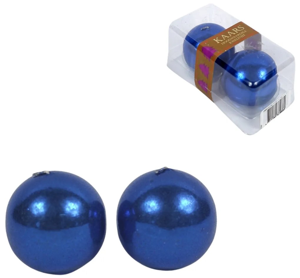 Sada 2 sviečok gule CANDLE BALL BLUE 4,5 cm modrá
