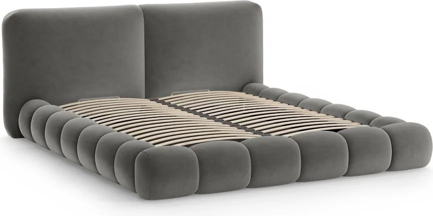Tmavosivá čalúnená dvojlôžková posteľ s úložným priestorom s roštom 200x200 cm Solange – Micadoni