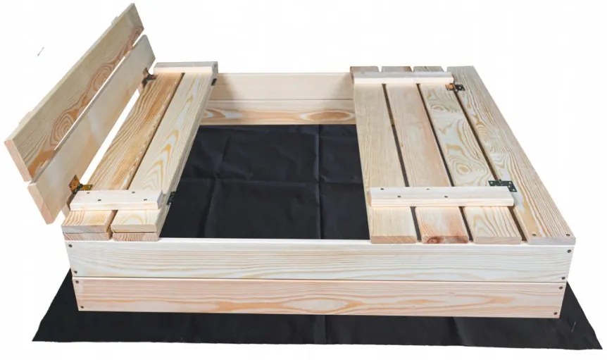 Uzatvárateľné drevené pieskovisko s lavičkami 100 x 100 cm