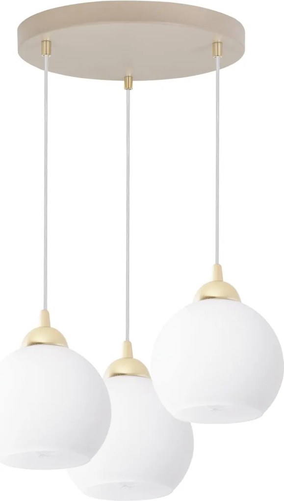 Závesné svietidlo Eliza, 3x biele sklenené tienidlo, g/be, o