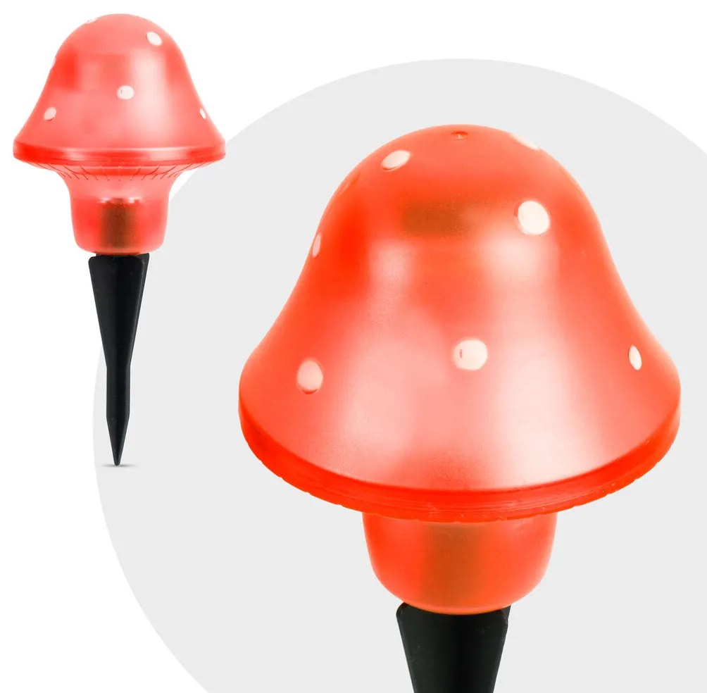 LED solárna lampa v tvare hríbu - červená - 11 cm
