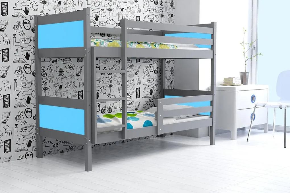 Poschodová posteľ RINO 200x90cm - Grafitová - Modrá (BEZ zásuvky)