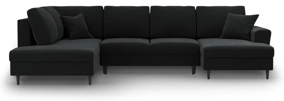Čierna zamatová rozkladacia/s úložným priestorom rohová pohovka (ľavý roh/do "U") Kyoto – Cosmopolitan Design