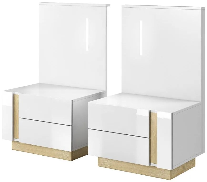 Nočné stolíky s osvetlením Arco dub grandson/biela lesklá