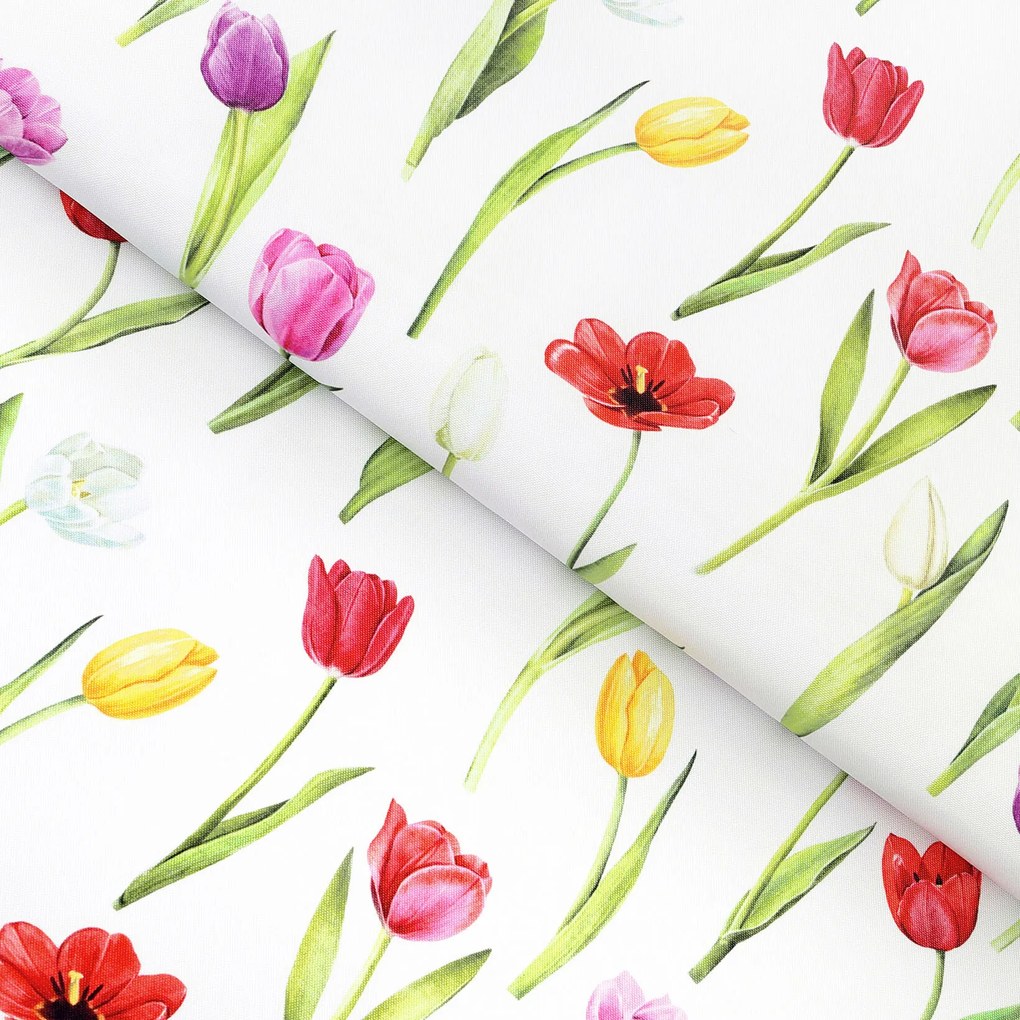 Goldea teflónová látka na obrusy - farebné tulipány 160 cm