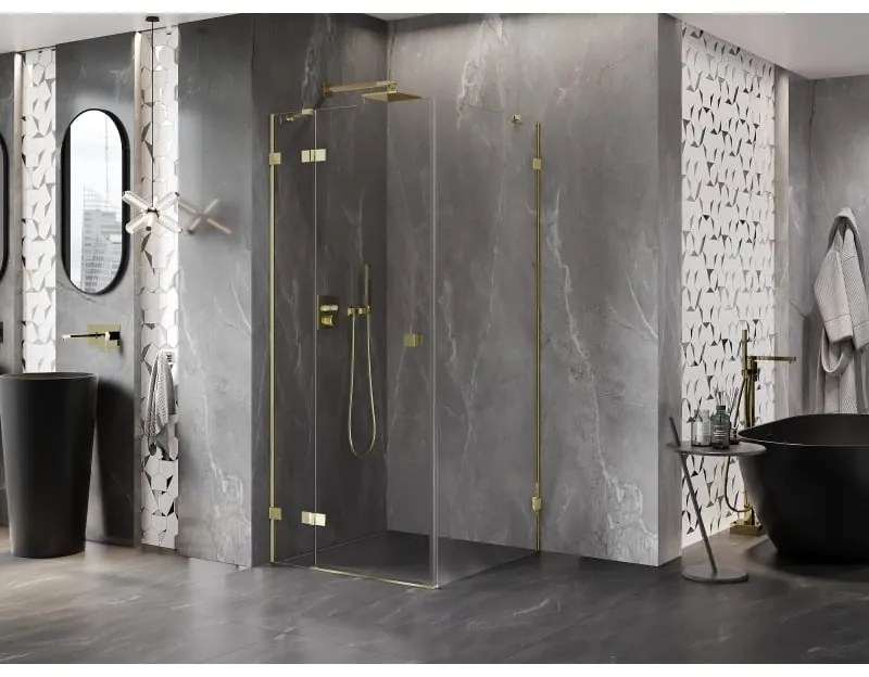 Mexen Lunar, 1-krídlový sprchový kút, ľavý, 70 x 70 cm, 8mm číre sklo, zlatý profil, 834-070-070-50-00-L