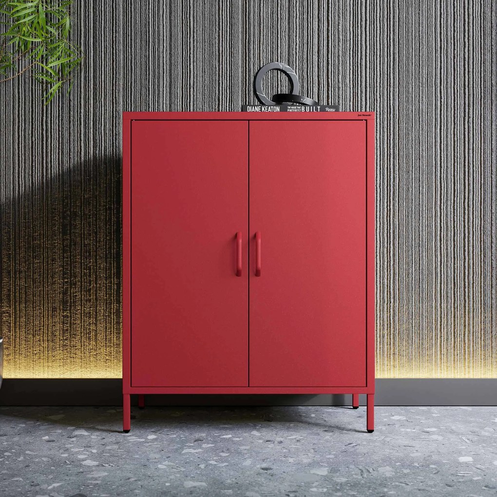 Skrinka do obývačky s policami VITO, 800 x 1015 x 400 mm, Modern: červená farba