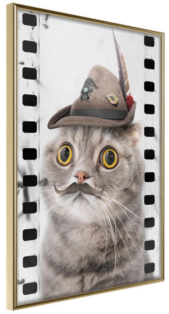Artgeist Plagát - Cat In Hat [Poster] Veľkosť: 40x60, Verzia: Čierny rám s passe-partout