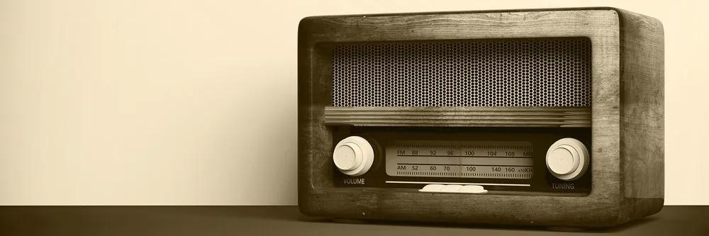 Obraz retro rádio v sépiovom prevedení - 135x45