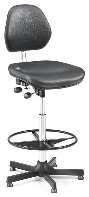 Priemyselná stolička AUGUSTA, s opierkou nôh, V 650 - 900 mm, čierny vinyl