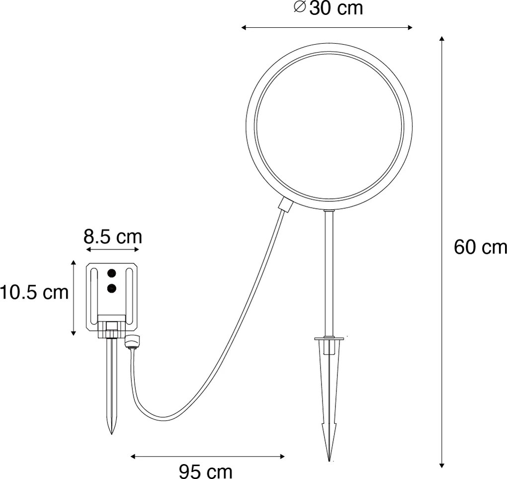 Sada 2 čiernych bodových svetiel 60 cm vrátane nabíjateľného LED a solárneho IP65 - Adalind