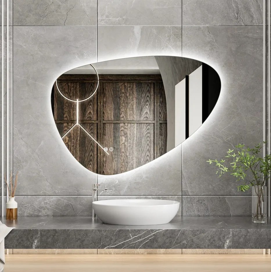 Erga Amelia, asymetrické LED zrkadlo 100x70 cm, 3630 lm, 3 farby svetla, zadné osvetlenie, ERG-V01-407-1070-00