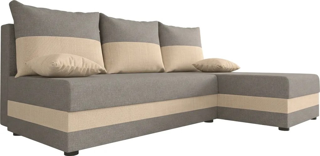 Rozkladacia obojstranná sedacia súprava do L VALERIO SLIM 200x140 cm, svetlosivá/béžová + 2 vankúšiky ZDARMA