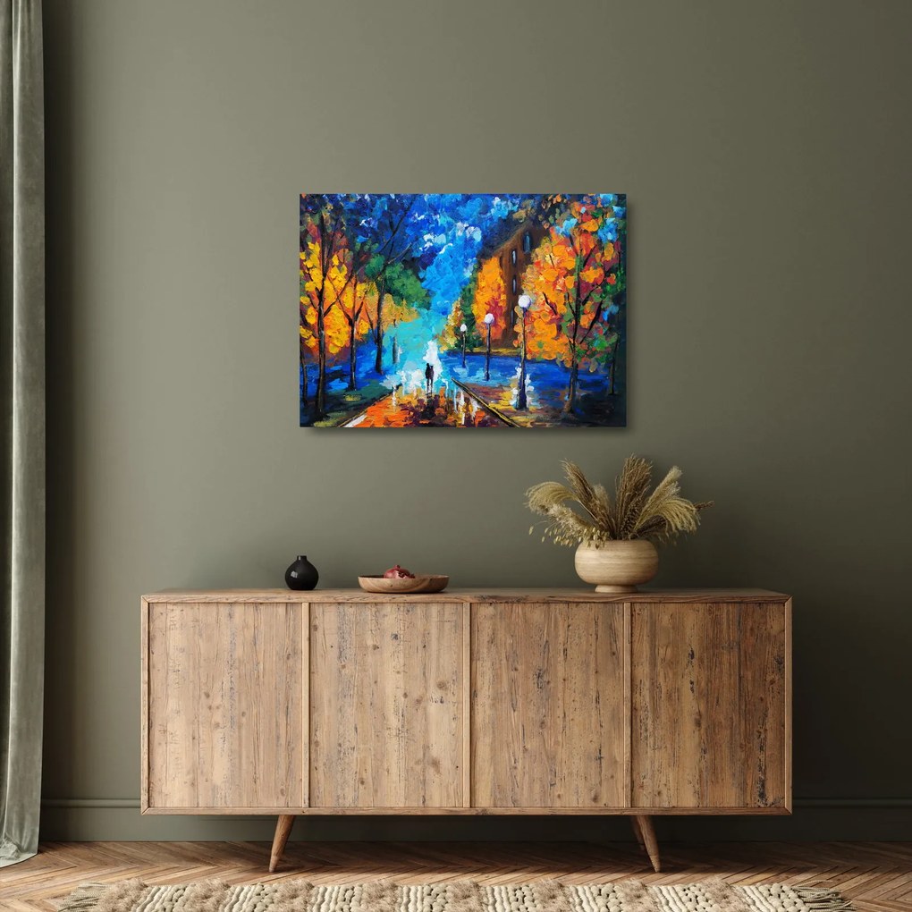 Sklenený obraz - Milenci, Pointilizmus (70x50 cm)