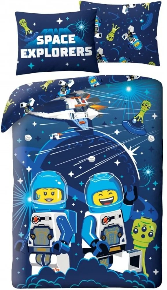 Posteľné obliečky z mikrovlákna LEGO - motív Space Explorers - 70 x 90 cm + 140 x 200 cm - zapínanie na zips
