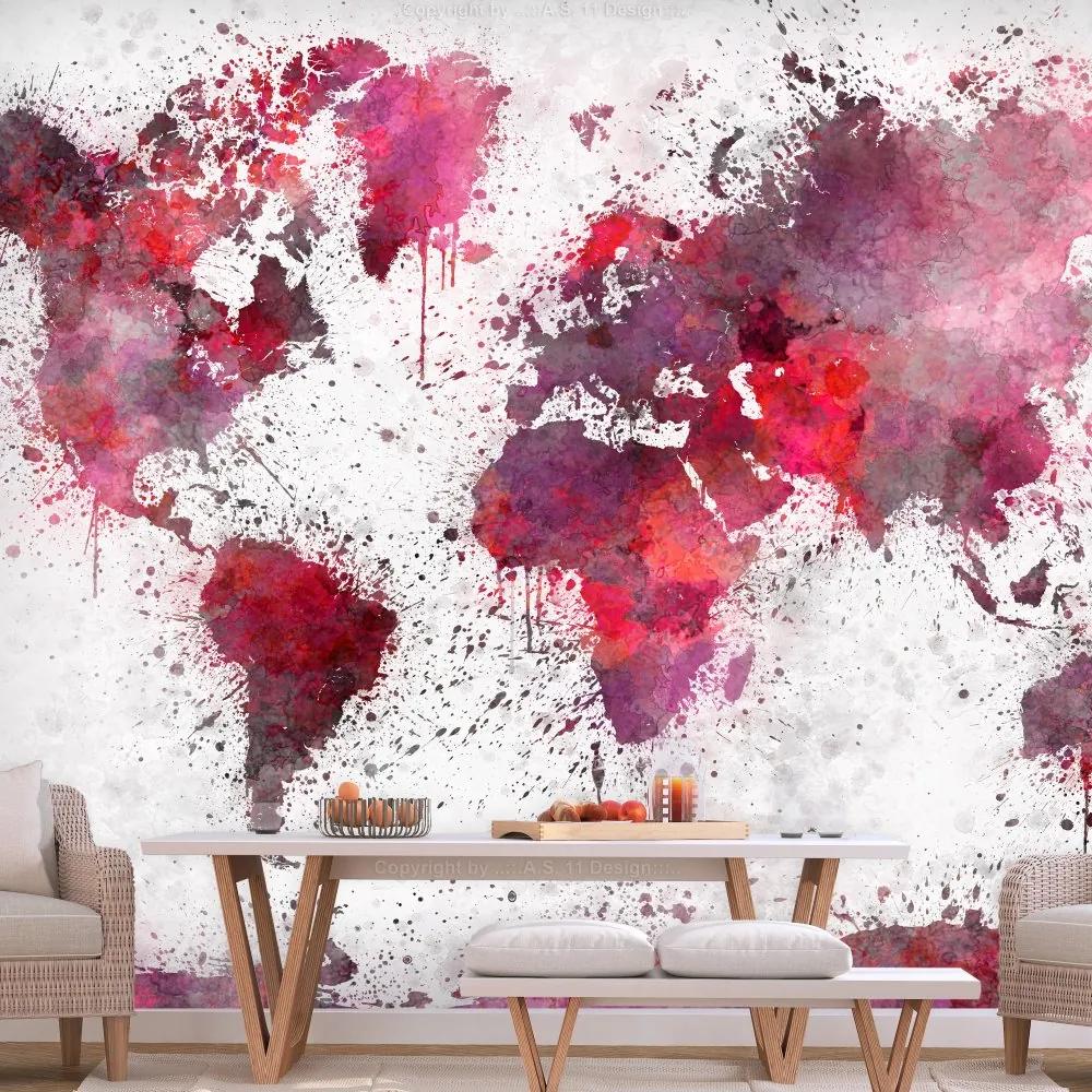 Fototapeta - Mapa sveta: Červené akvarely   + zadarmo lepidlo