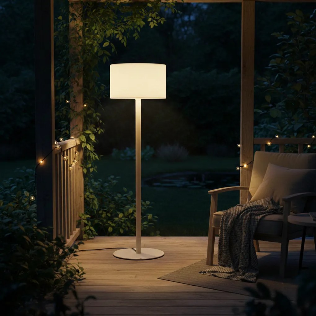 Škandinávska vonkajšia stojaca lampa béžová s bielym tienidlom IP44 - Mississippi